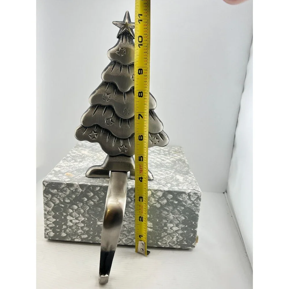 Silver Metal Christmas Tree Stocking Holder Shelf Mantle Hook Vintage Y2K 2pc